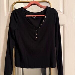 Scoop Black Long Sleeve Buttoned Women's Top